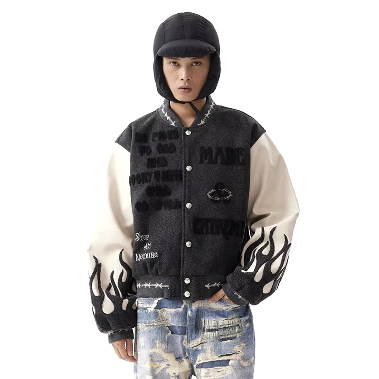 American Embroidery Jacket Flame Design
