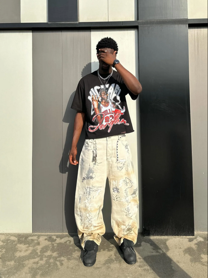 Graffiti Washed Baggy Jeans