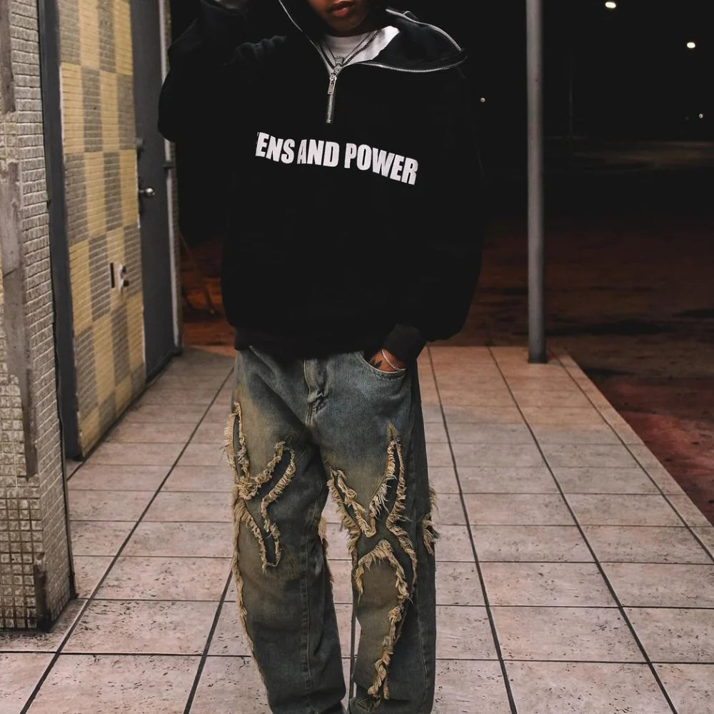 Tearing Graphic Denim Pants