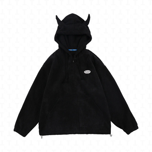 Demon Horns Zipper Soft Hoodie