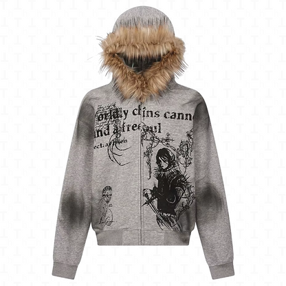 Fur Collar Zipper Hoodie