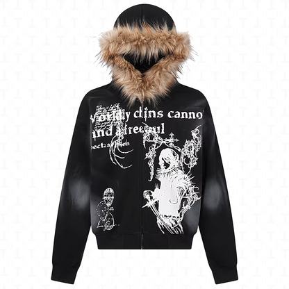 Fur Collar Zipper Hoodie