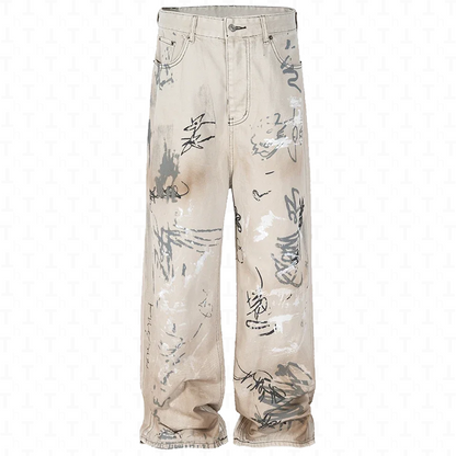 Graffiti Washed Baggy Jeans