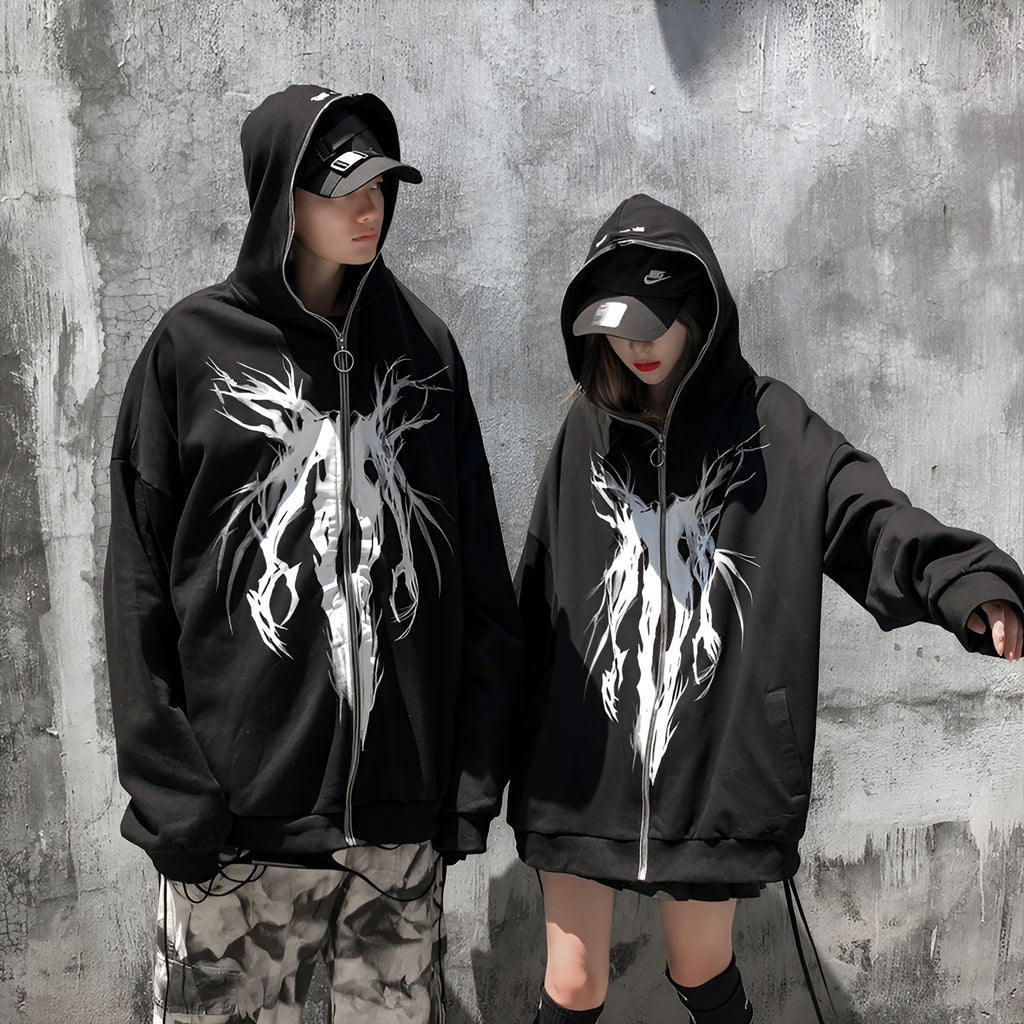 Graphic Print Zipper Hoodie