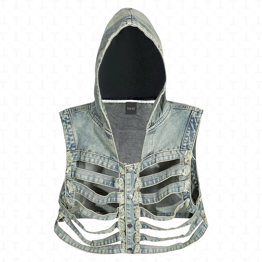 Hooded Ribs Spliced Vest