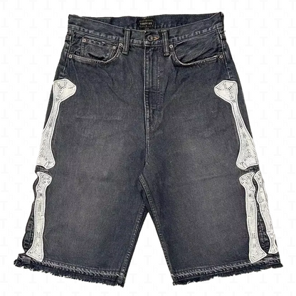 Leather Bone Embroidery Denim Short