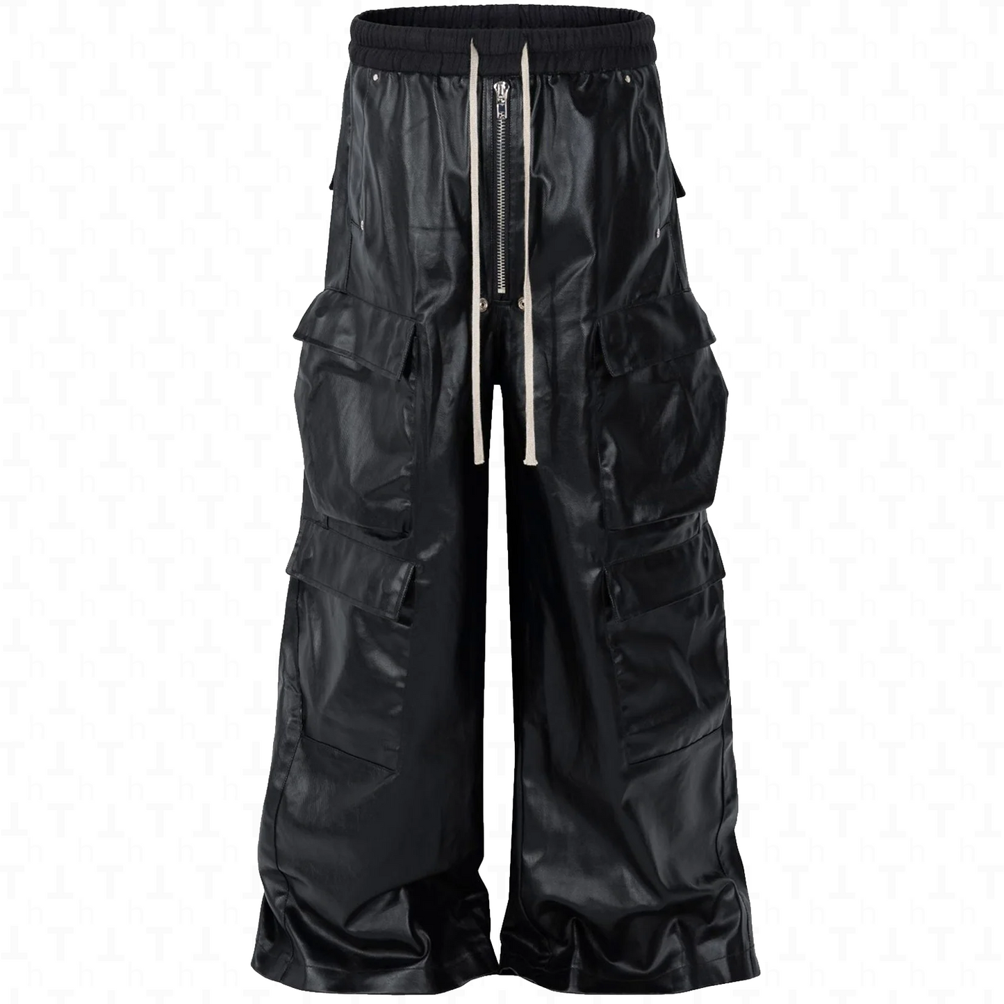 Loose Leather Straight Pants