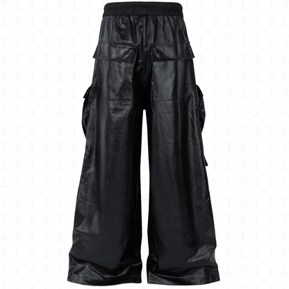 Loose Leather Straight Pants