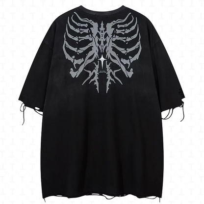 Ripped Skeleton Graphic T Shirt Loose
