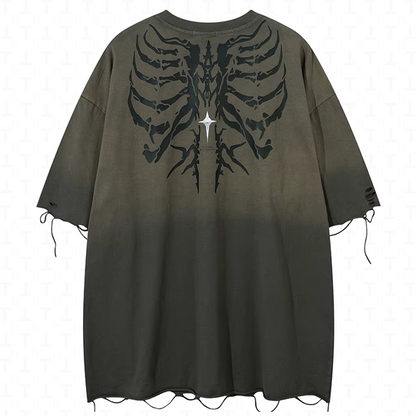 Ripped Skeleton Graphic T Shirt Loose